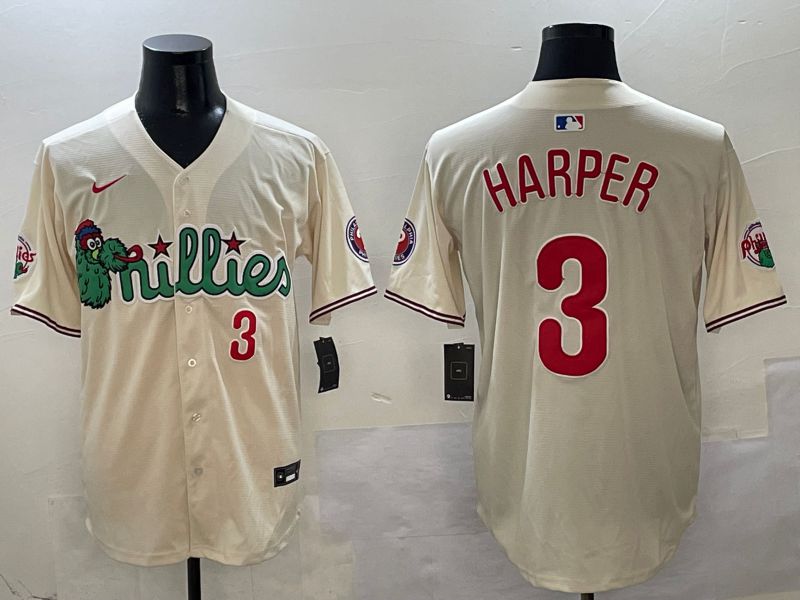 Men Philadelphia Phillies #3 Harper Cream three generations Joint Name 2025 Nike MLB Jersey style 1->philadelphia phillies->MLB Jersey